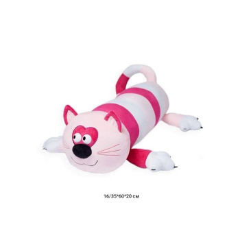 им Кот арт. 12197-1-209 Полосатый в розовых тонах с выпуклыми глазами 60 см в пак.