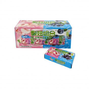 Конфета арт. 840711-4 Жевательная кислая "2 вкуса: персик+черника" 14 г 20 шт. в кор.*