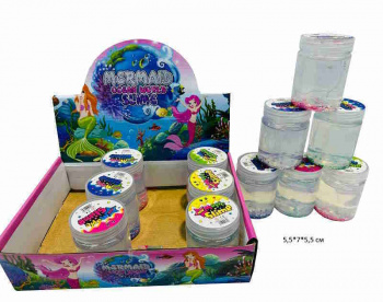 Лизун арт. 019-3 Русалка бесцветный с бусинами круглая банка (12 шт.) в кор.•