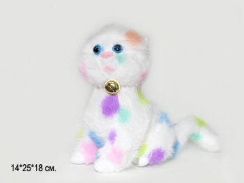 им Кошка арт. YE250215-6 Белая в радужных пятнах стоит 25 см в пак.)