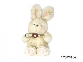 им Зайка арт. 12135-209 Розовые щечки с бантом-цветоячком на шее 30 см в пак.