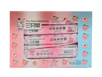 Конфета арт. 440114/440084 Жевательная "Три слона" Белый персик 30 шт. 420 г упаковка*