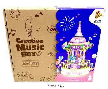 Конструктор арт. 656009 Карусель 488 дет. на батар. свет, звук в кор._