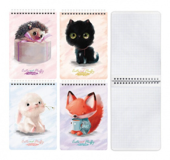 кс_Блокнот арт. 114364 А5 (146х206 мм), 60 л. гребень, картон, клетка BRAUBERG KIDS "Милые зверята"