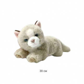 им Кошка арт. 209974/BO-2-30-1 Бежевая с белым лежит 30 см в пак._