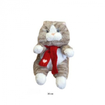 им Кот арт. YE25219-2-5 Полосатый белый лапки в вязаном шарфе мяукает 30 см в пак.)