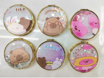 Брелок арт. 1030-209 Зеркало круглое золотое "Капибара" двустороннее в пак.