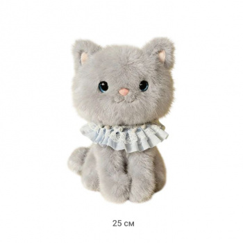 им Кошка арт. 209963 Серая с кружевным воротничком 25 см в пак.