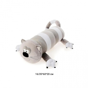 им Кот арт. 12197-3-209 Полосатый в серых тонах с выпуклыми глазами 60 см в пак.