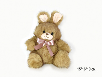 им Зайка арт. 209052 Коричневый пестрый с атласной лентой на шее 16 см в пак.