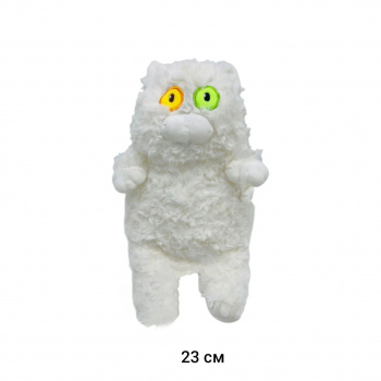 им Кошка арт. 16041-2-209 Толстячок белый кучерявый глаза разноцветные круглые 23 см в пак.