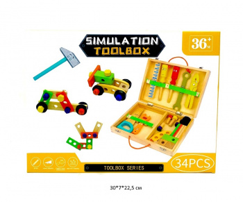 Деревянная игрушка арт. 2181-177 Набор плотника и конструктор 34 дет. в кор._