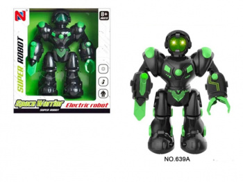 Робот арт. 639A Зеленый руки-оружие на батар. ходит, свет, музыка в кор.= /72 шт./